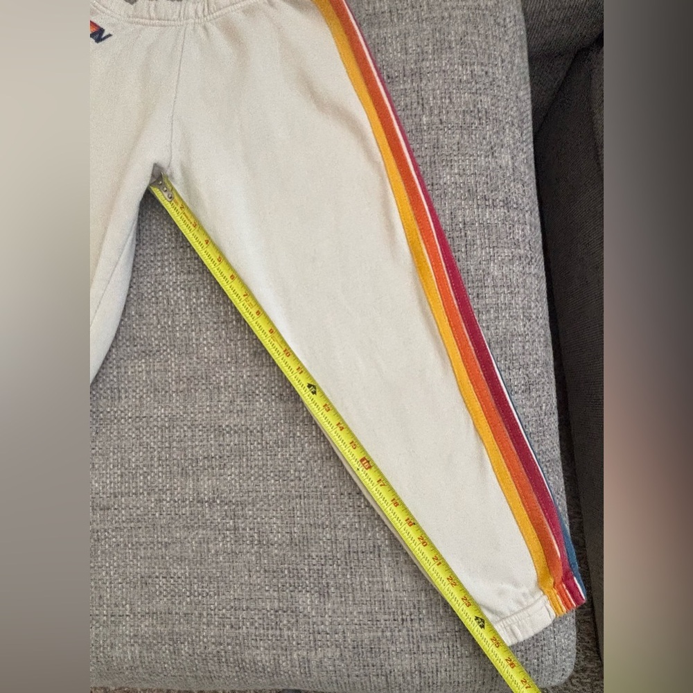 Aviator Nation Unisex Vintage White Rainbow Stripe Zip Hoodie (S) & Sweats (XS) - Picture 12 of 13